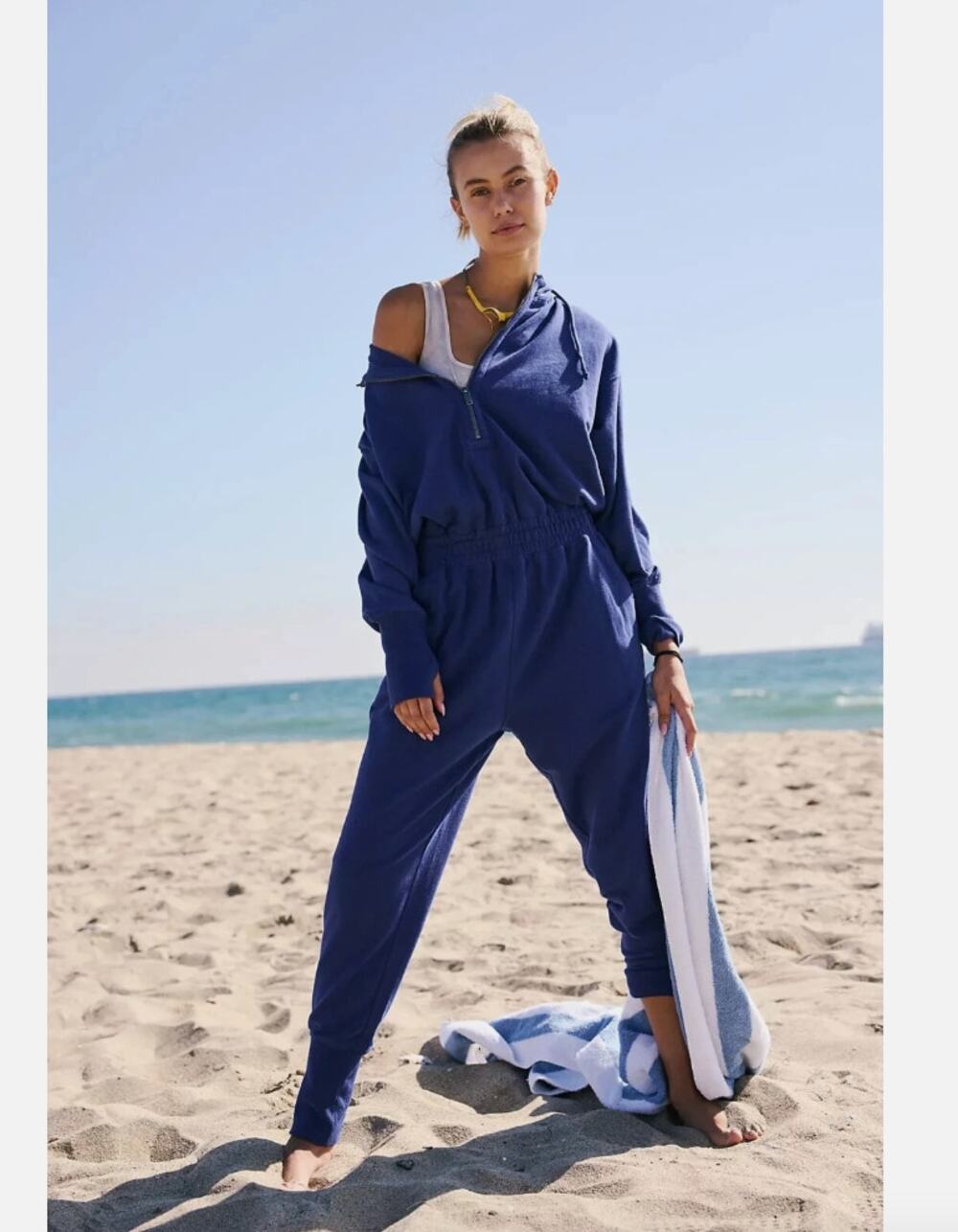 Free People Movement Training Day Jumpsuit Cotton Fleece Navy Size XS